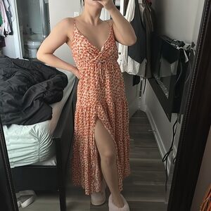 Lulus “Forever Blooming” Orange Floral Print Tiered Maxi Dress